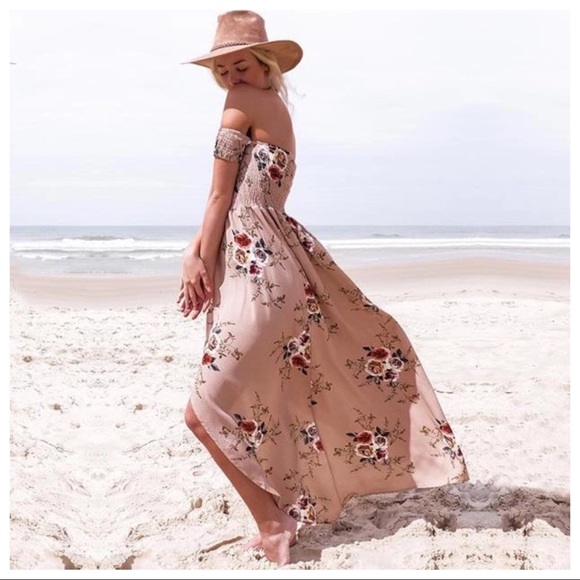 ☀️Sale☀️Apricot Off Shoulder Front Wrap Dress - Picture 5 of 8